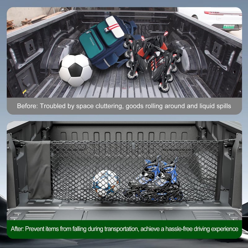 xipoqix شبكة شحن لسرير الشاحنة xipoqix مقاس 49.21 × 18.11 بوصة متوافقة مع 2015-2025 Ford F150 Truck Bed Organizer شبكة بديلة لملحقات Ford F-150 2015-2025 - Image 3